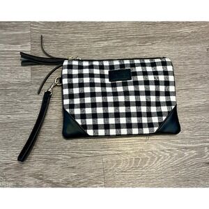 Funky Monkey Boutique Black And White Check Plaid Double Zip Wristlet Purse Gift